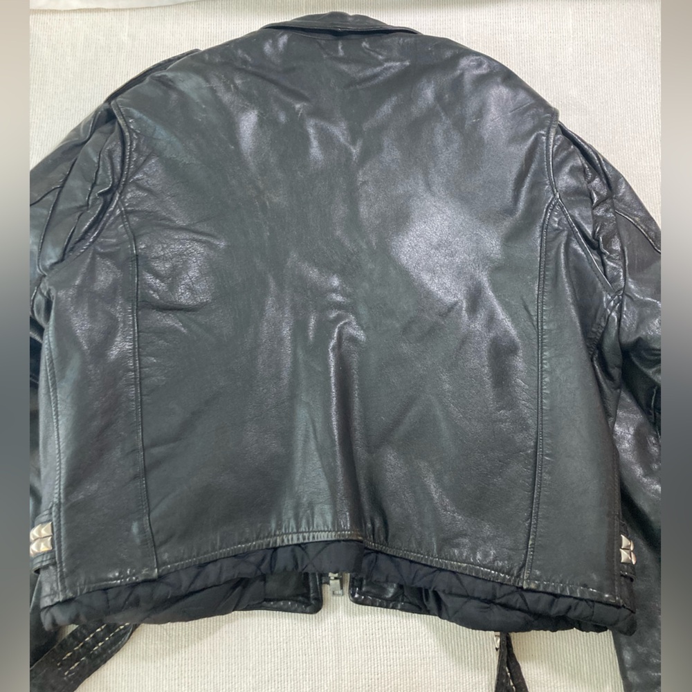 Black Leather Motorcycle Jacket Studded Vintage Brushfire Brand - Picture 4 of 15